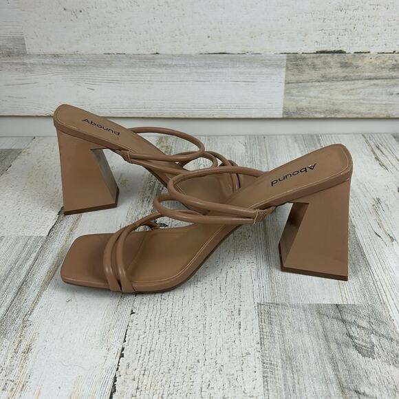 Abound womens 11 tan faux leather block heel open toe slip on sandals - Picture 7 of 9